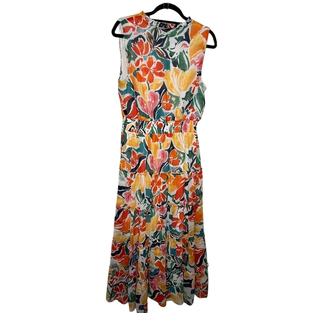 1. State Size L Tiered Sleeveless Multicolor Ruffle Floral Maxi Dress smocked - Picture 7 of 9
